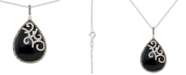 Macy's Onyx (27 x 96mm), Marcasite & Crystal Teardrop 18" Pendant Necklace in Sterling Silver
